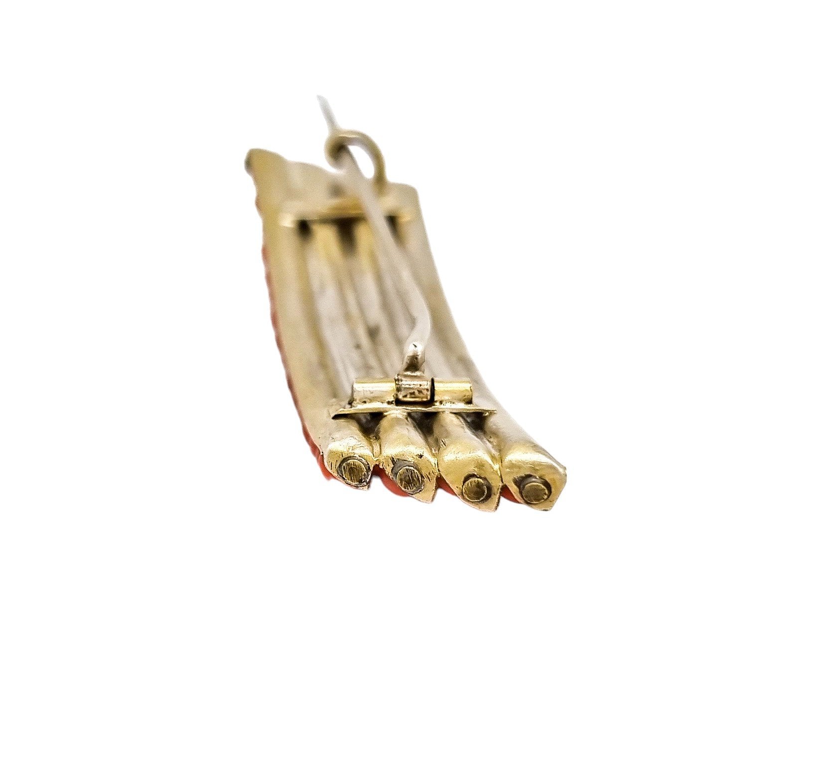 Antique Continental silver gilt brooch set with 4 rows of Mediterranean coral beads