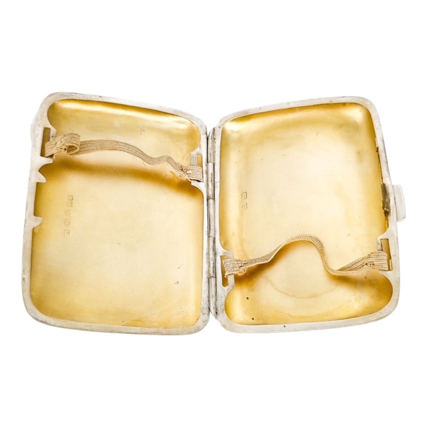 Art Deco gilt sterling silver lady's cigarette case, rounded striped design