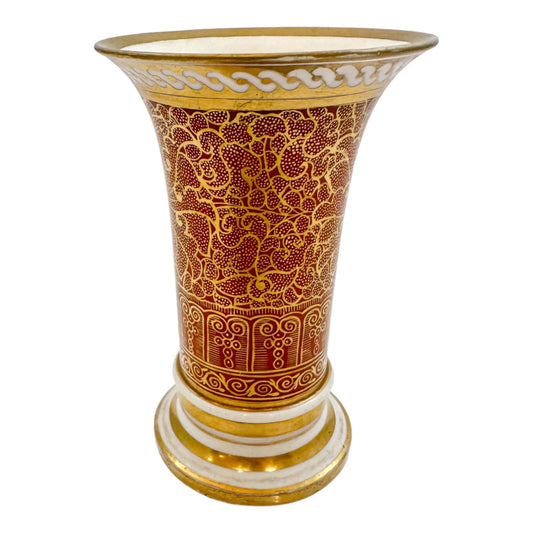 George III Spode porcelain red spill vase / matchpot in Moroccan scrolling motif