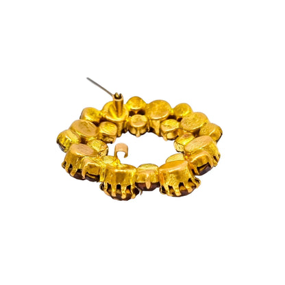 1890's Czechoslovakia art glass citrine garnet gold-plated wreath brooch