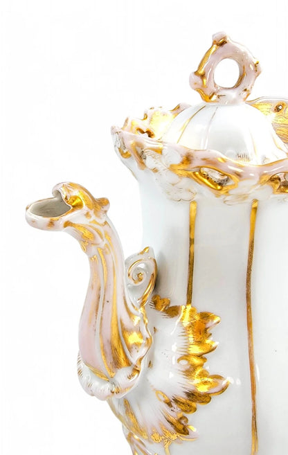 Rare Carl Tielsch & Co hard-paste porcelain coffee pot, Rococo Revival floral decoration with gilding, circa 1850s