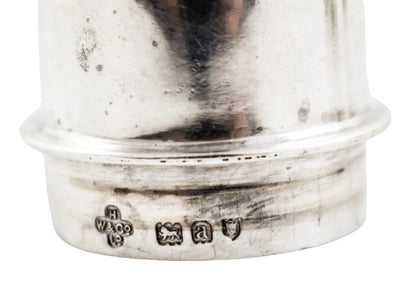 Pair of Victorian sterling silver pepper salt shakers with ribbed girdles