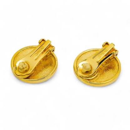 Boxed vintage Christian Dior 1980's insignia initial monogram logo round clip on earrings
