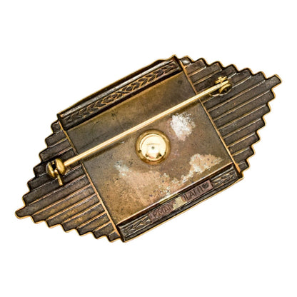 Vintage Ermani Bulatti Art Deco statement onyx and mother of pearl brooch