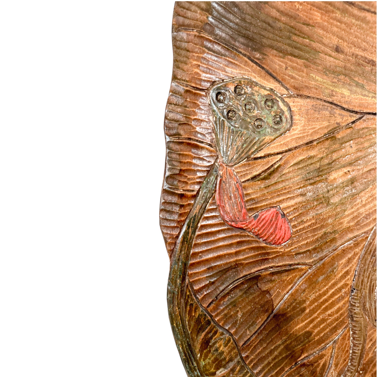 Japanese Arts & Crafts fruitwood sake tray for Liberty of London, frog wrestling a mouse