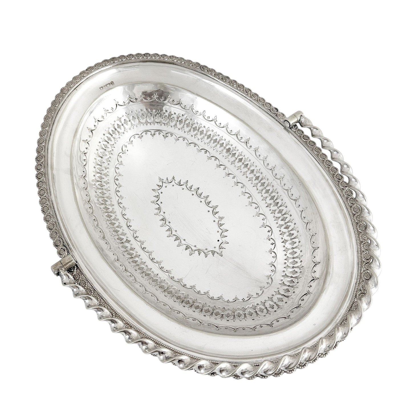 Victorian silver plated oval pedestal basket with twisted handle