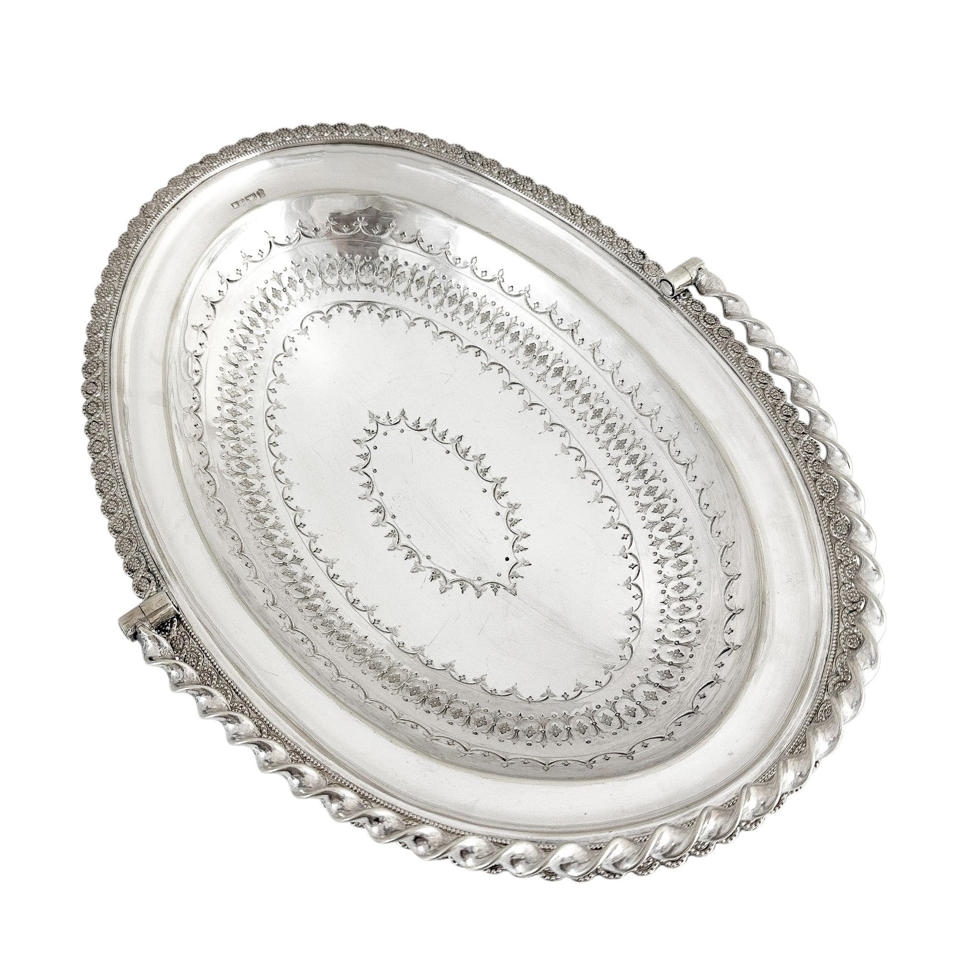 Victorian silver plated oval pedestal basket with twisted handle