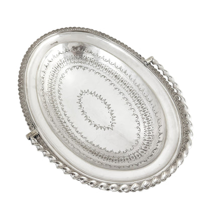 Victorian silver plated oval pedestal basket with twisted handle