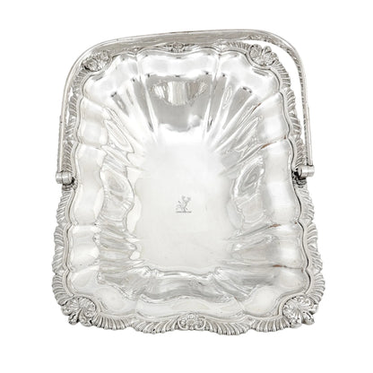 George III Old Sheffield plate large fluted basket with sterling aristocratic stag family crest