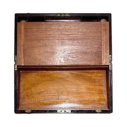 Victorian mahogany writing slope, secret drawers, working key