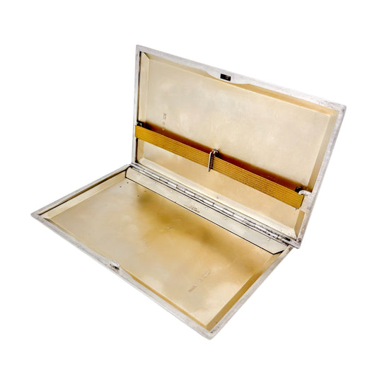 Large Art Deco Asprey of London sterling silver cigarette / card case with slide-open mechanism