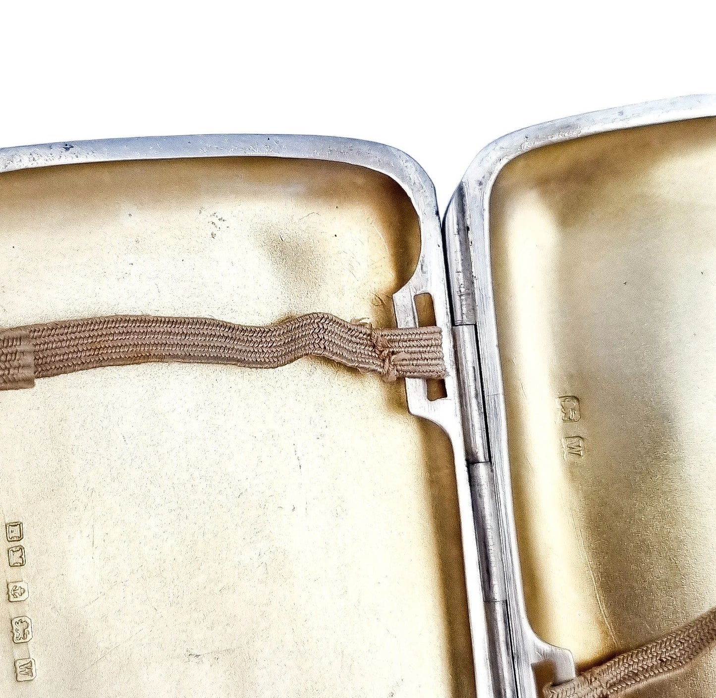 Art Deco gilt sterling silver lady's cigarette case, rounded striped design