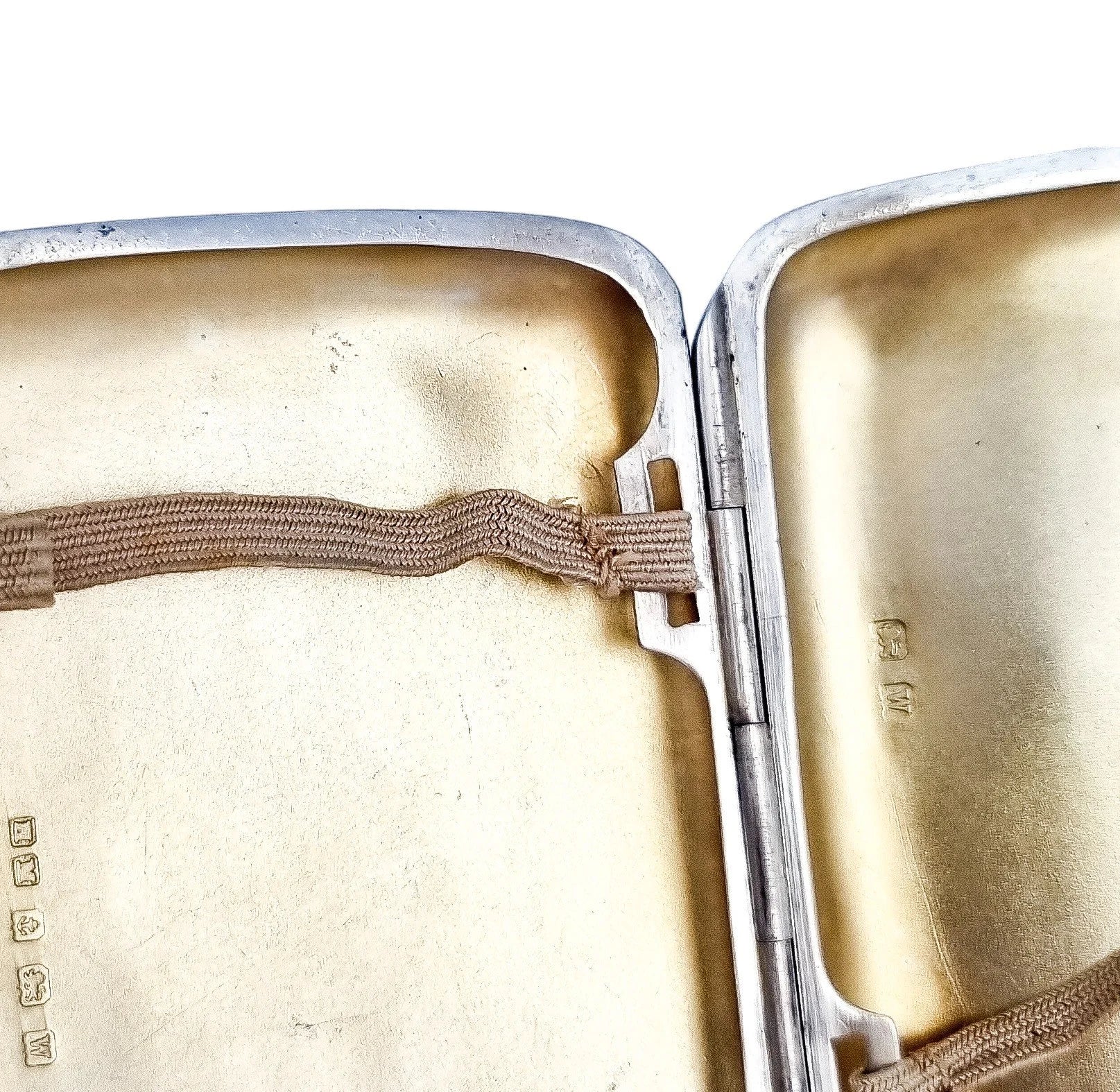 Art Deco gilt sterling silver lady's cigarette case, rounded striped design
