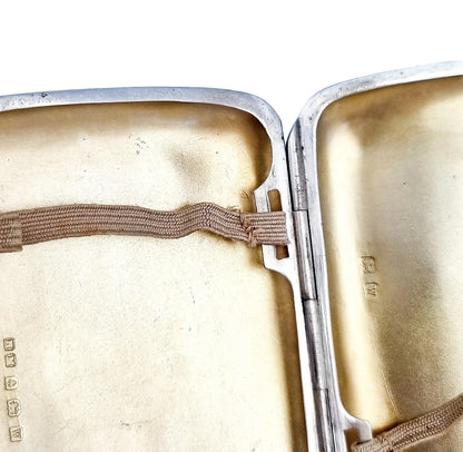 Art Deco gilt sterling silver lady's cigarette case, rounded striped design