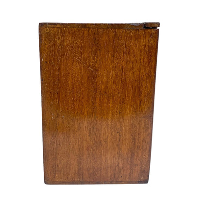 Edwardian mahogany upright storage box with sliding side lid and military carry handle
