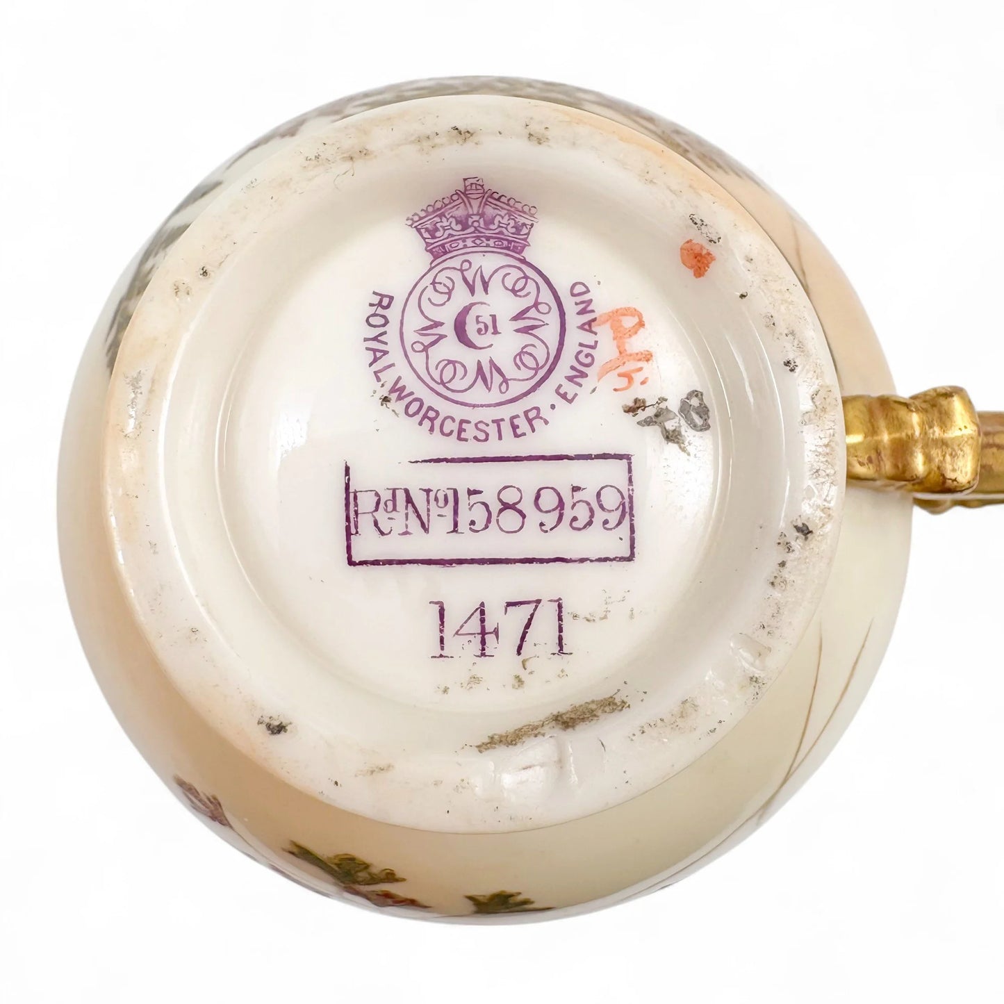 Royal Worcester porcelain tea cup and saucers, 1891–1902