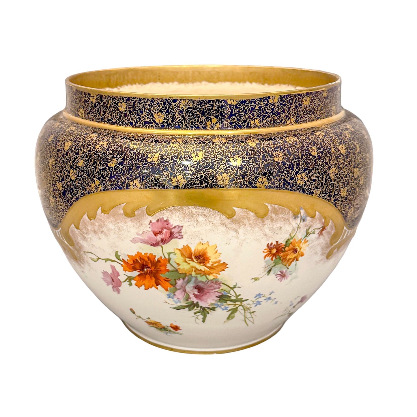 Victorian Royal Doulton cachepot / planter / jardiniere in floral foliate Imari design