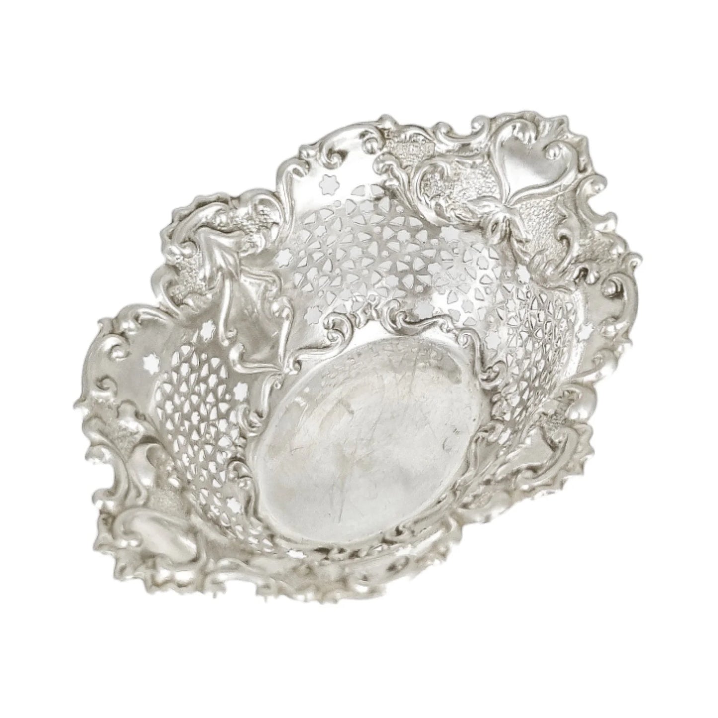 Edwardian sterling silver bonbon trinket dish bowl in Art Nouveau style, William Aitken 1906