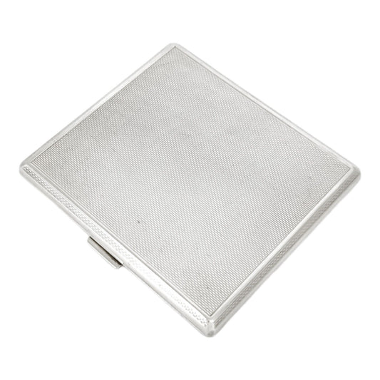 Art Deco gilt sterling silver engine-turned square cigarette / card case, S J Rose & Son