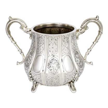 1860’s silverplate 4 piece tea and coffee set with nut finials and embossed flowers