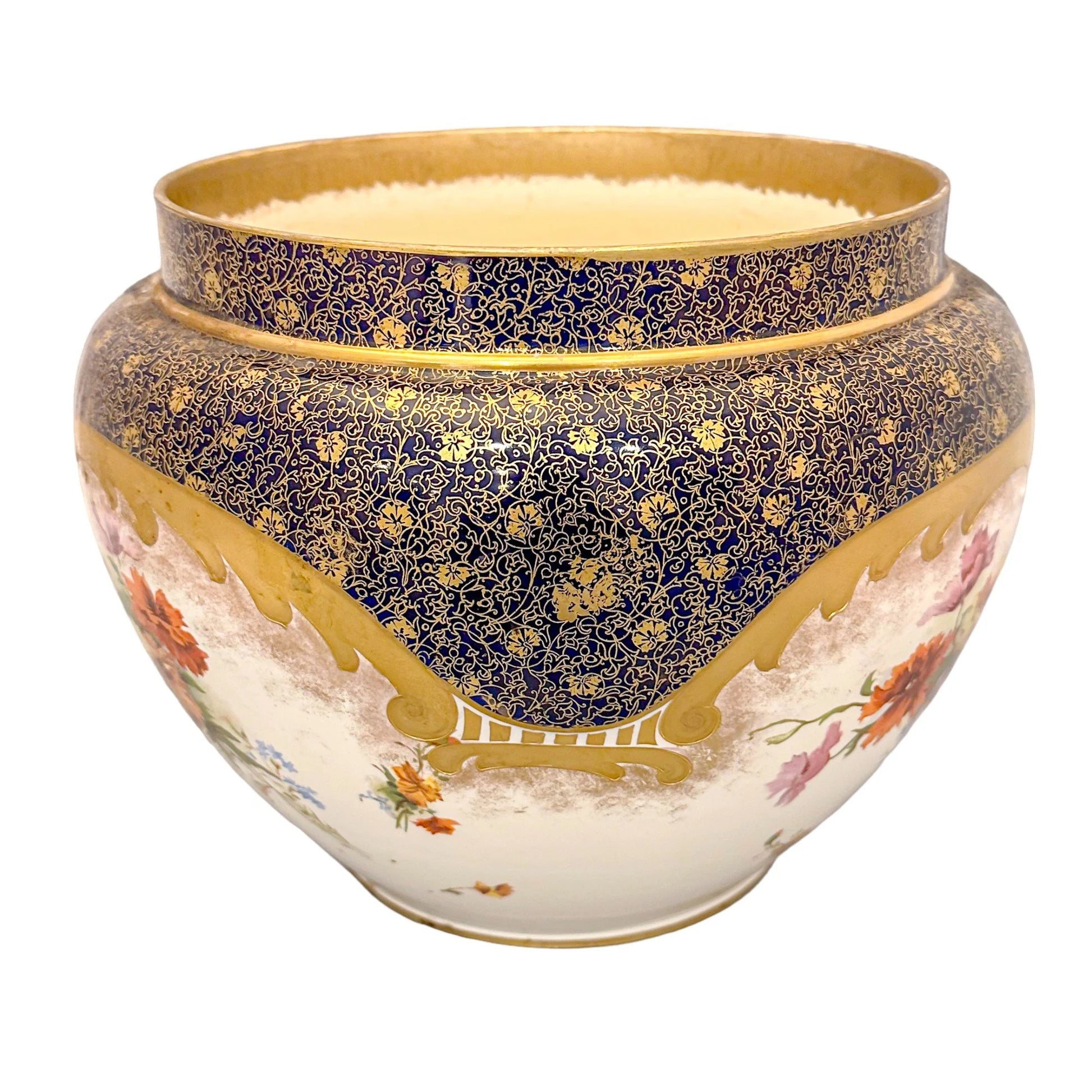 Victorian Royal Doulton cachepot / planter / jardiniere in floral foliate Imari design