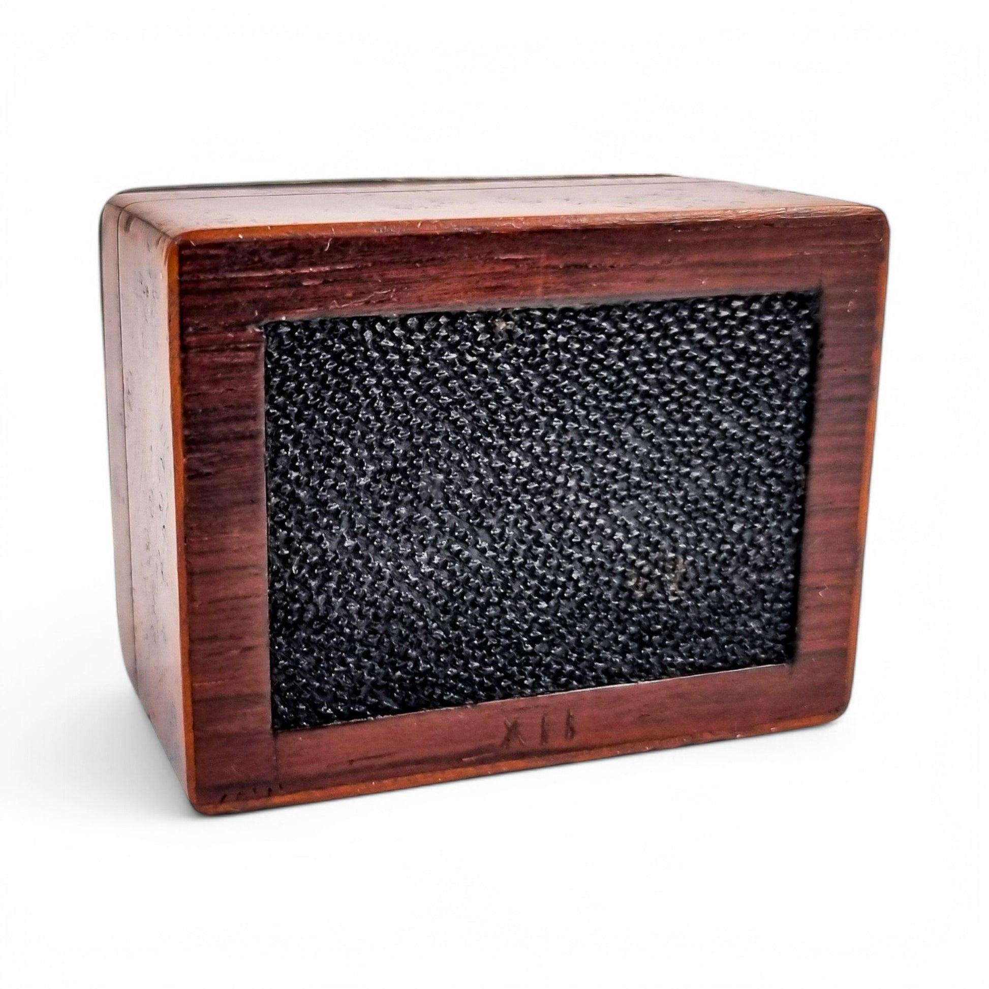 Antique French Art Nouveau walnut burlwood stamp box with pierced vermeil silver lid, c. 1890s
