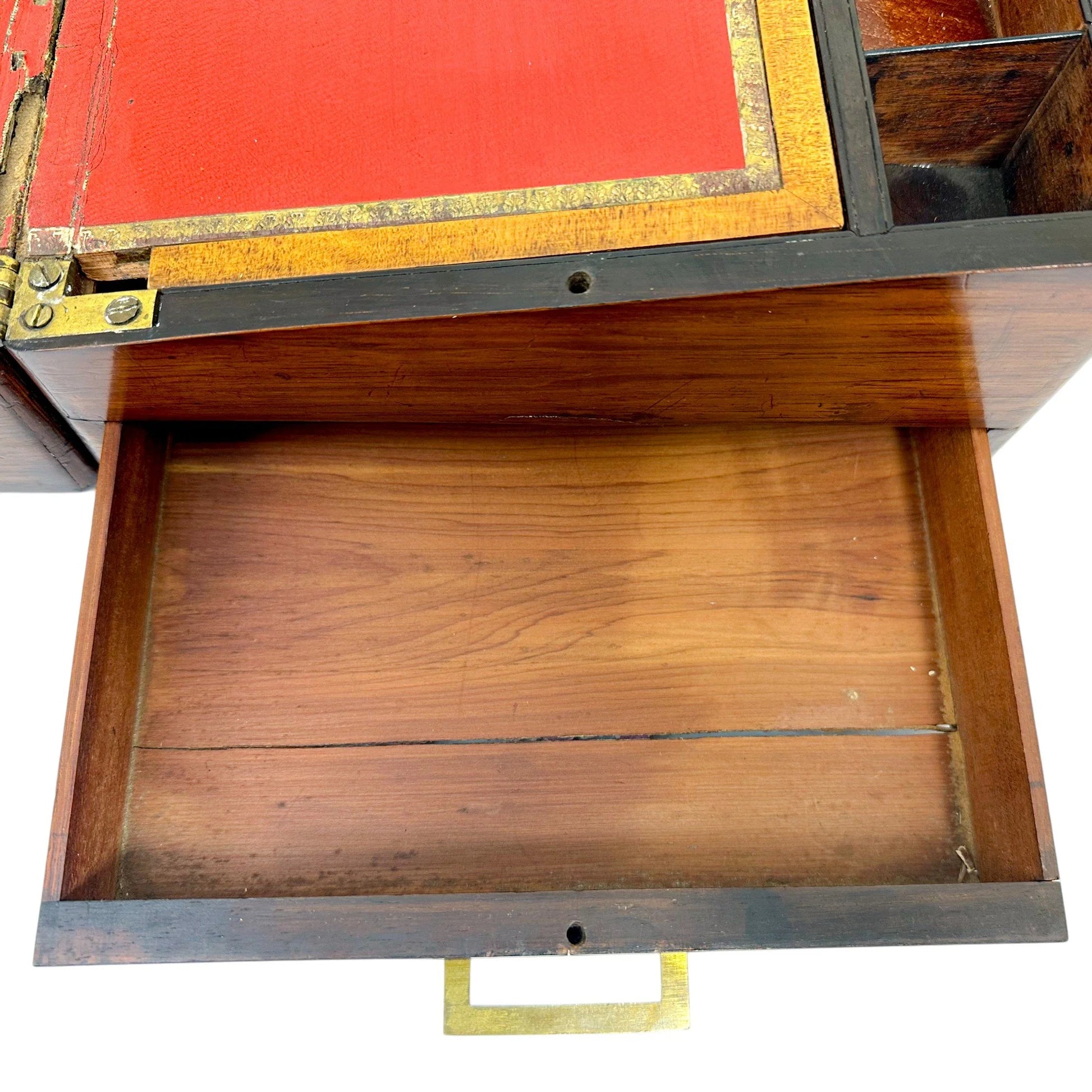 Large rosewood Victorian writing box with mother of pearl cartouche and secret pull out drawers