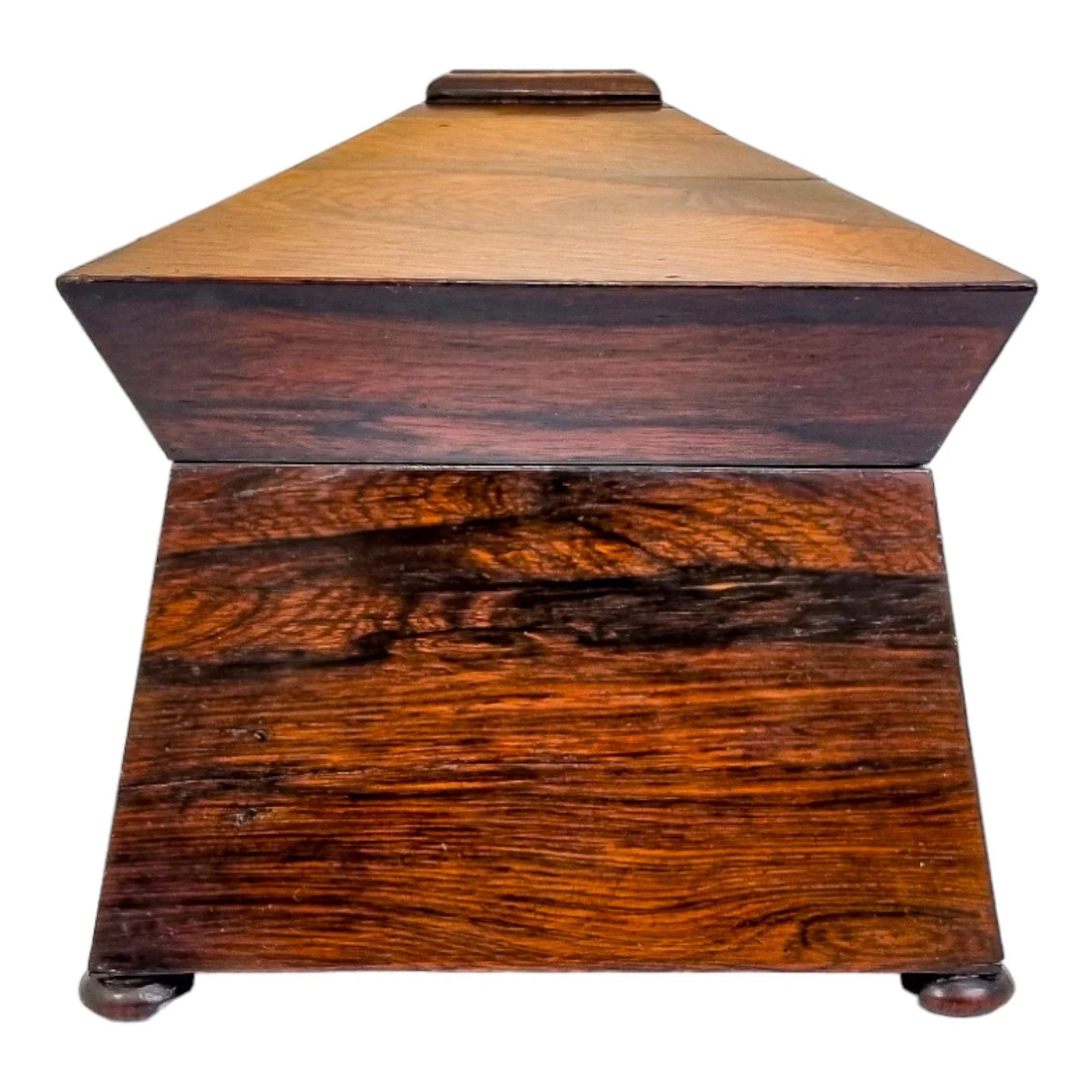 William IV rosewood sarcophagus tea caddy with mixing bowl and interior lids