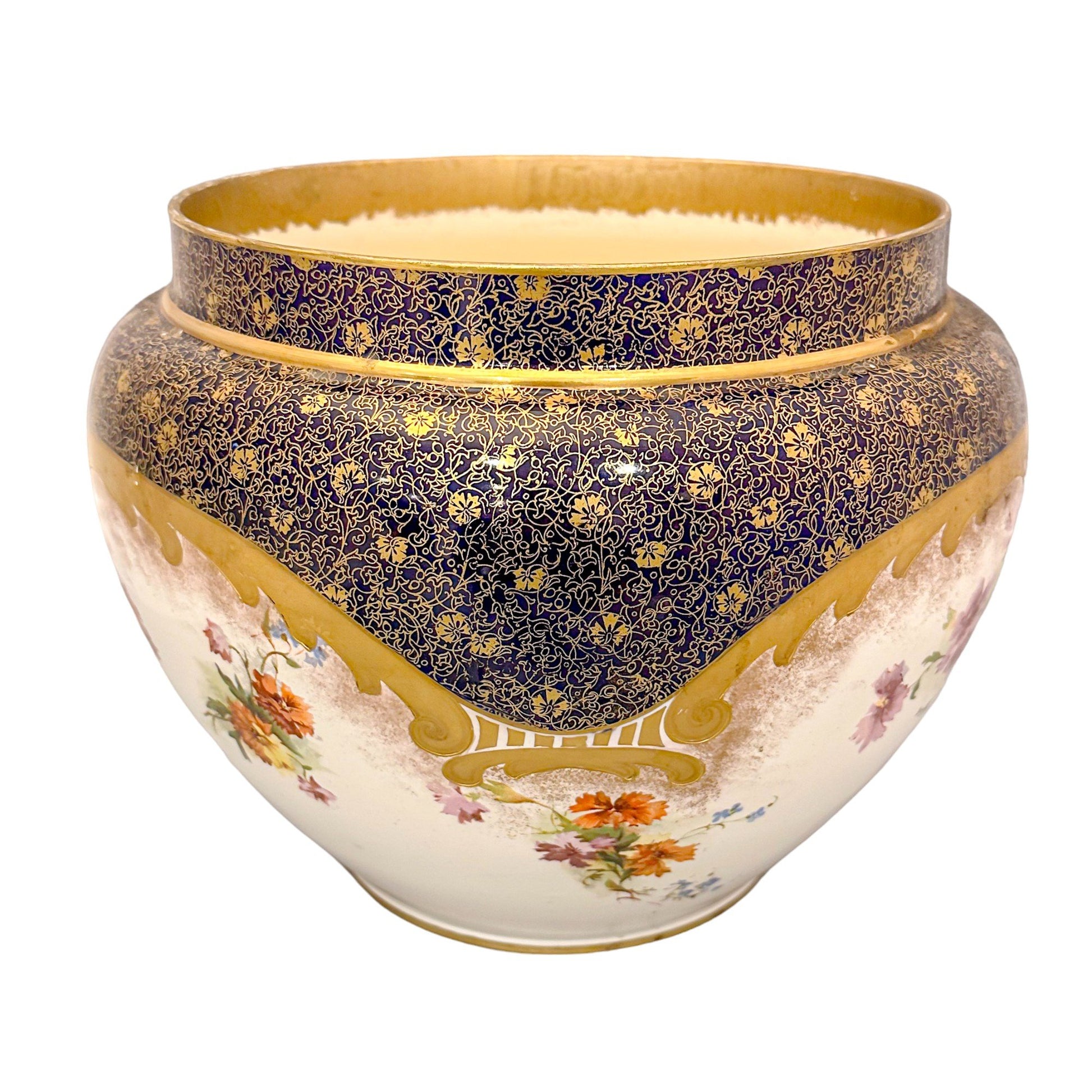 Victorian Royal Doulton cachepot / planter / jardiniere in floral foliate Imari design