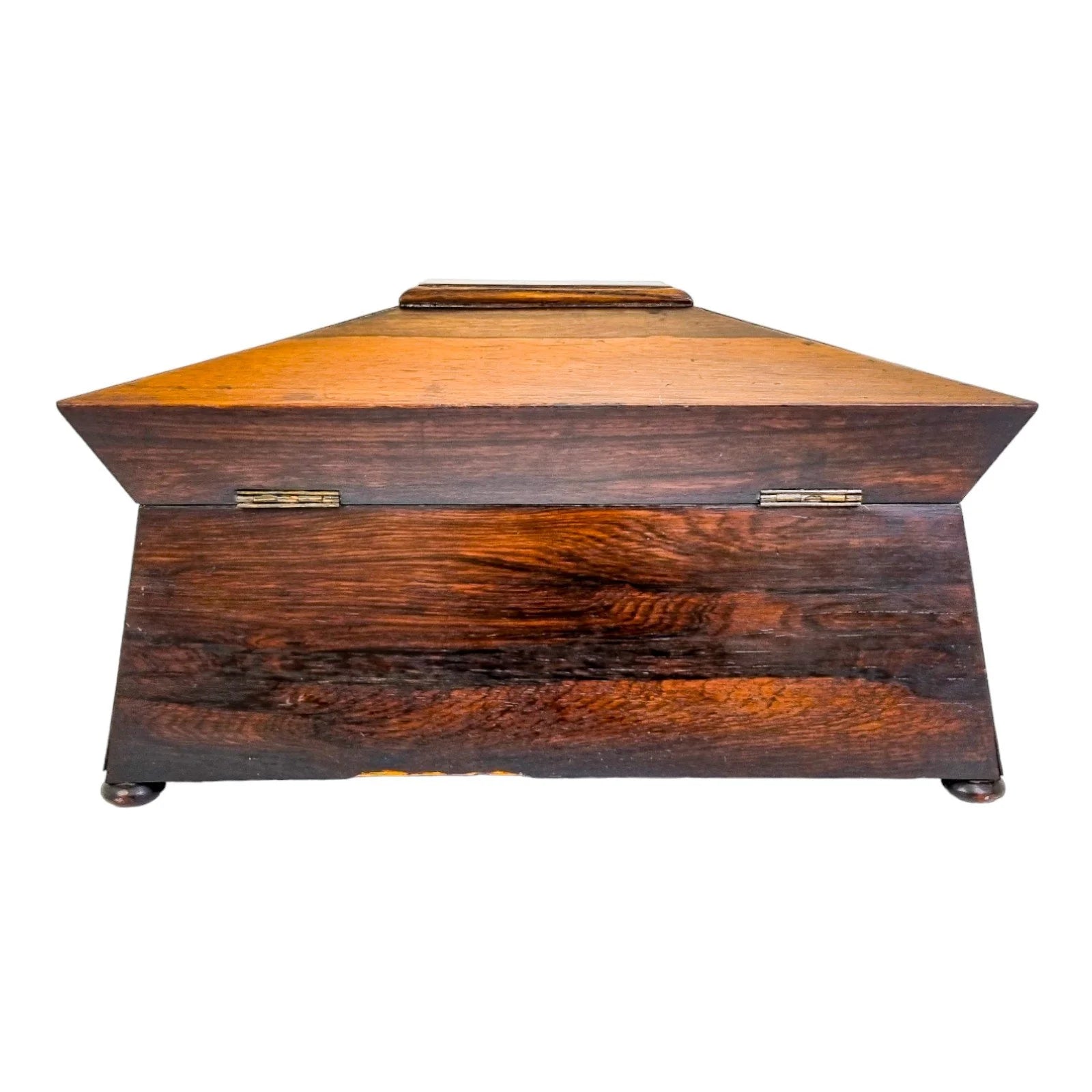 William IV rosewood sarcophagus tea caddy with mixing bowl and interior lids