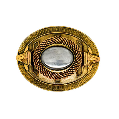 1980's Ermani Bulatti hematite goldtone Art Deco oval statement brooch