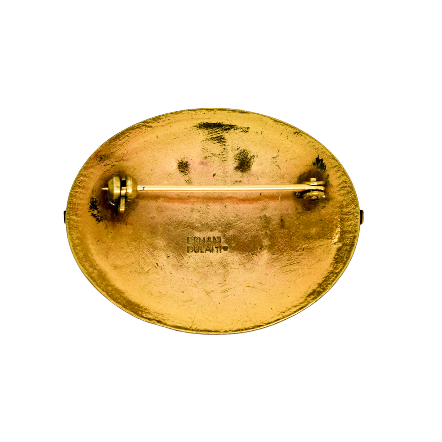 1980's Ermani Bulatti hematite goldtone Art Deco oval statement brooch
