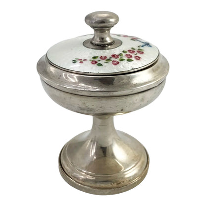 Art Deco sterling silver dressing table lidded pot with guilloche enamel cover and mirror