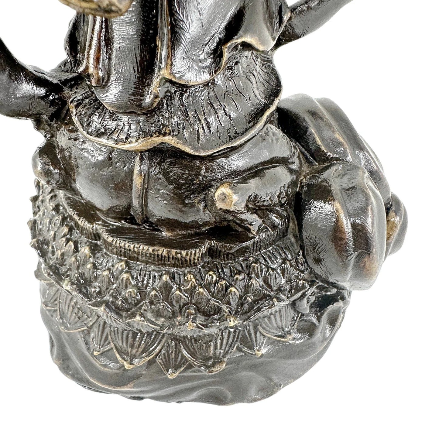 Chinese bronze tall statue of Guanyin resting on frog on lotus flower