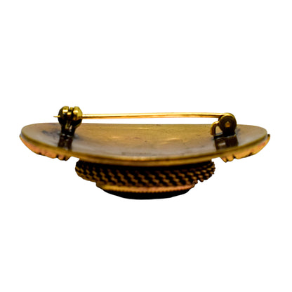1980's Ermani Bulatti hematite goldtone Art Deco oval statement brooch