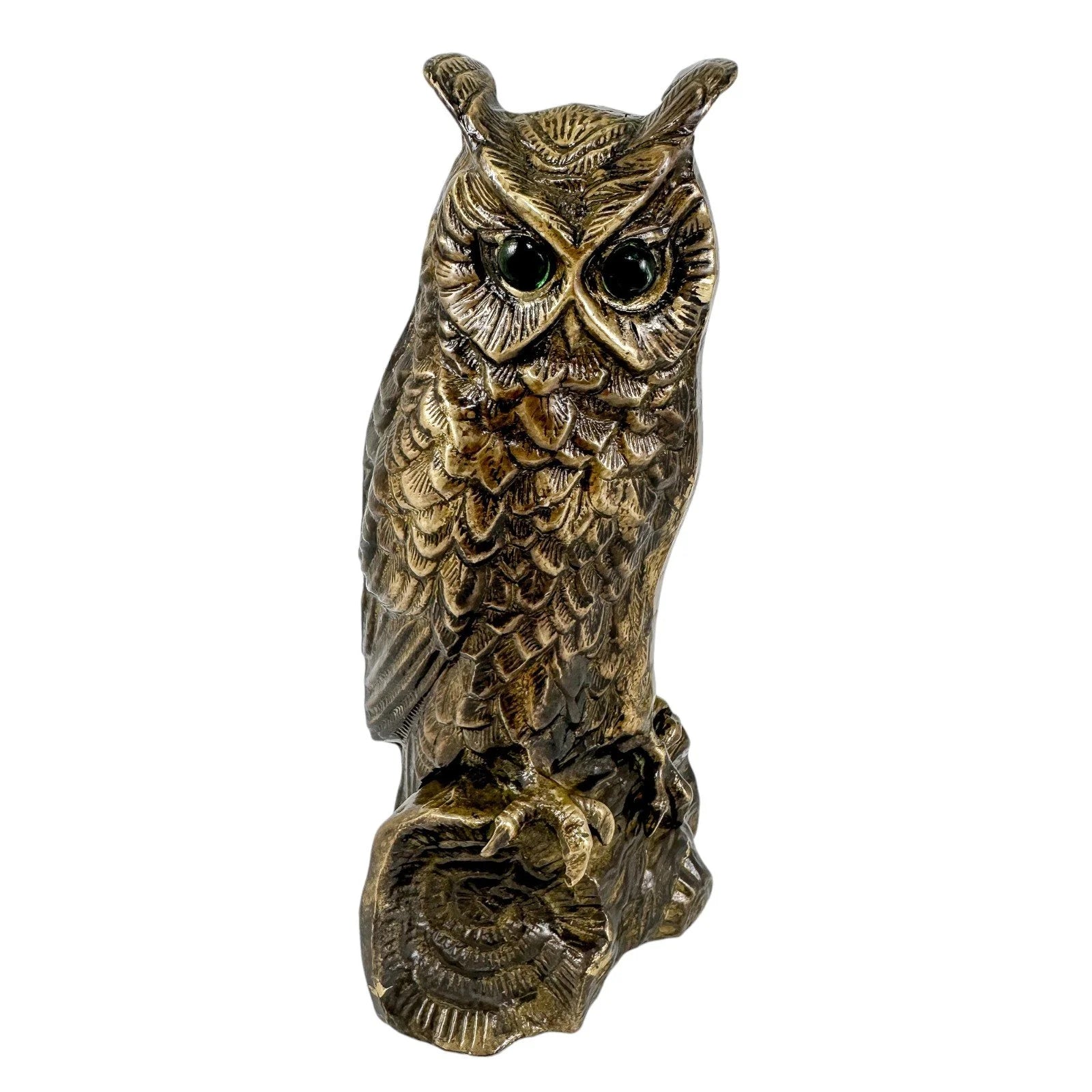 Antique Austrian bronze sculpture / figure of long-eared owl on log
