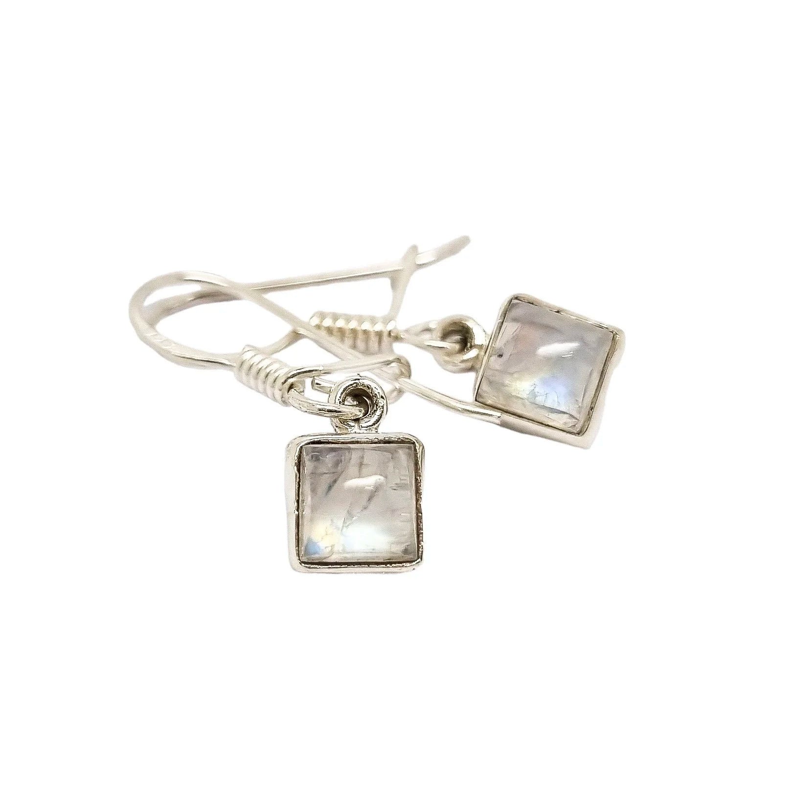 Sterling silver square moonstone drop dangle earrings