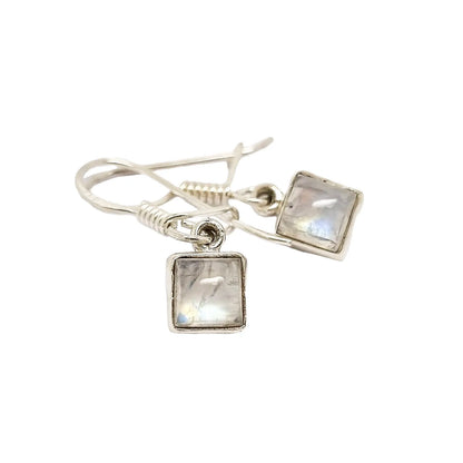 Sterling silver square moonstone drop dangle earrings