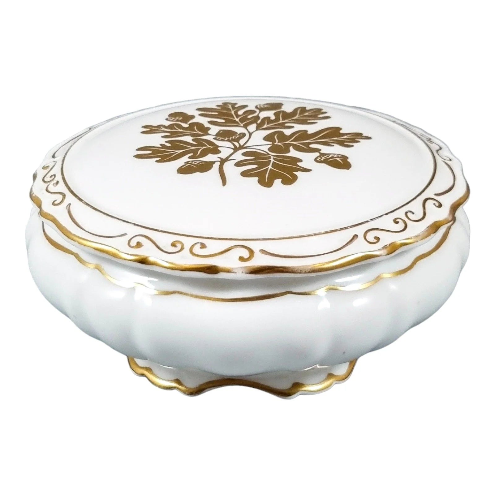 Coalport fine bone china large box hand-painted with gilt acorns and oak leaves
