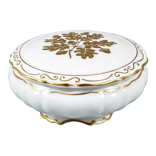 Coalport fine bone china large box hand-painted with gilt acorns and oak leaves