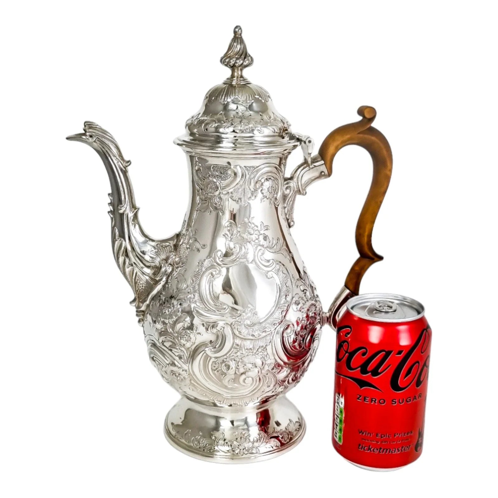 George III sterling silver pear-shaped Rococo coffeepot, 1767