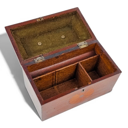 George III mahogany tea caddy, satinwood marquetry