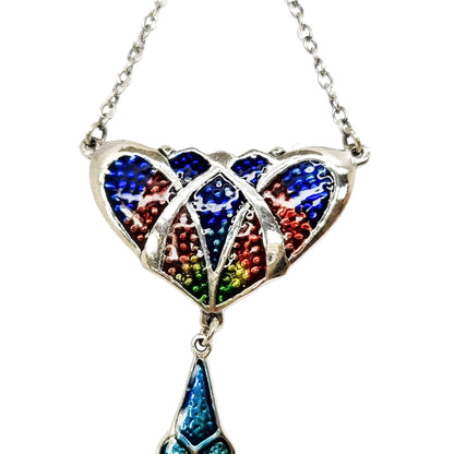 Art Nouveau sterling silver blue red enamel lavaliere pendant