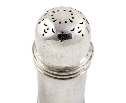 Pair of Victorian sterling silver pepper salt shakers with ribbed girdles