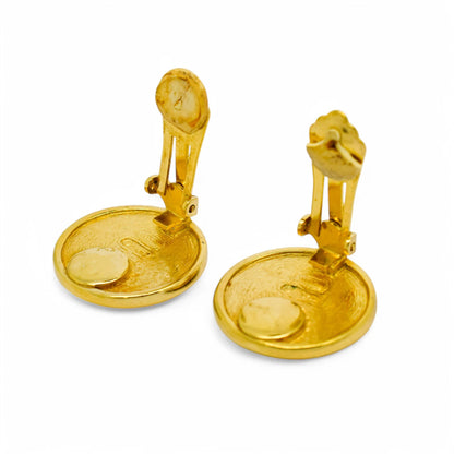 Boxed vintage Christian Dior 1980's insignia initial monogram logo round clip on earrings