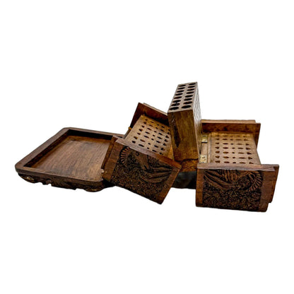 Antique Anglo-Indian carved sandalwood cigarette holder, dispensing box
