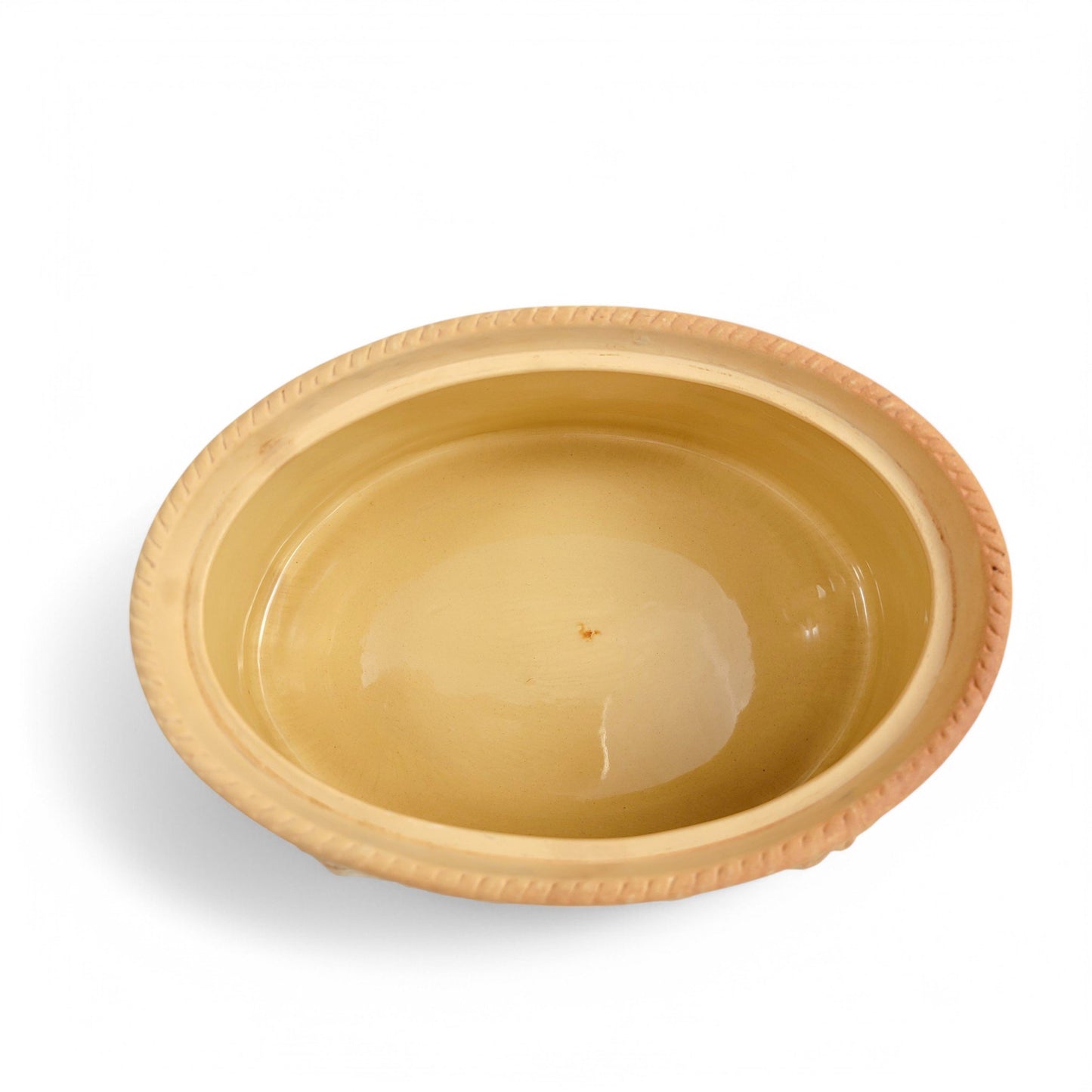 Victorian Brownfield stoneware game pie dish with bird finial and fern relief decoration, 1875