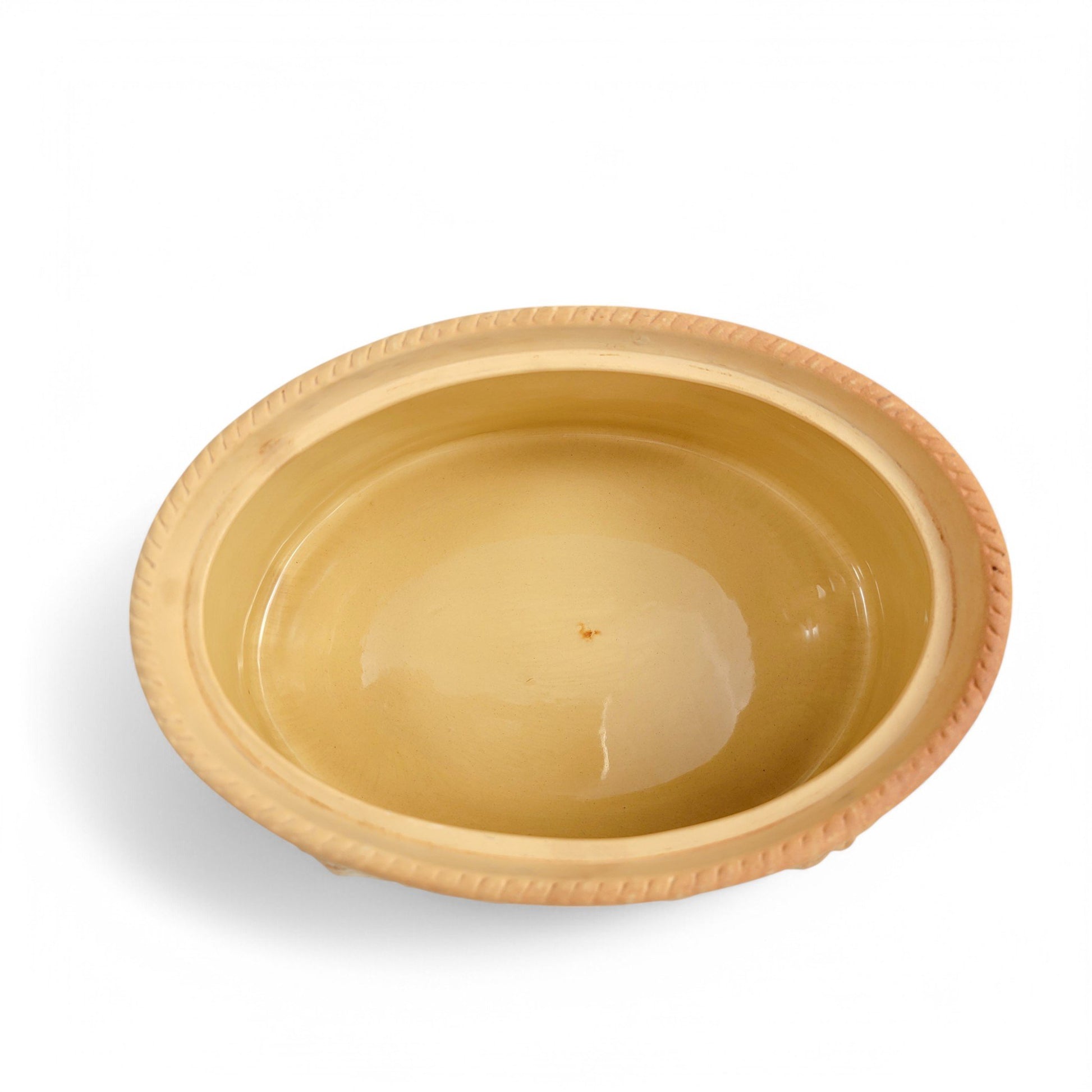 Victorian Brownfield stoneware game pie dish with bird finial and fern relief decoration, 1875