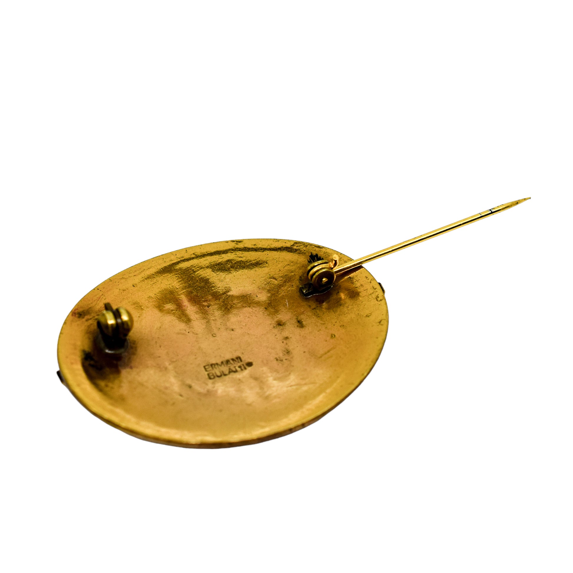 1980's Ermani Bulatti hematite goldtone Art Deco oval statement brooch