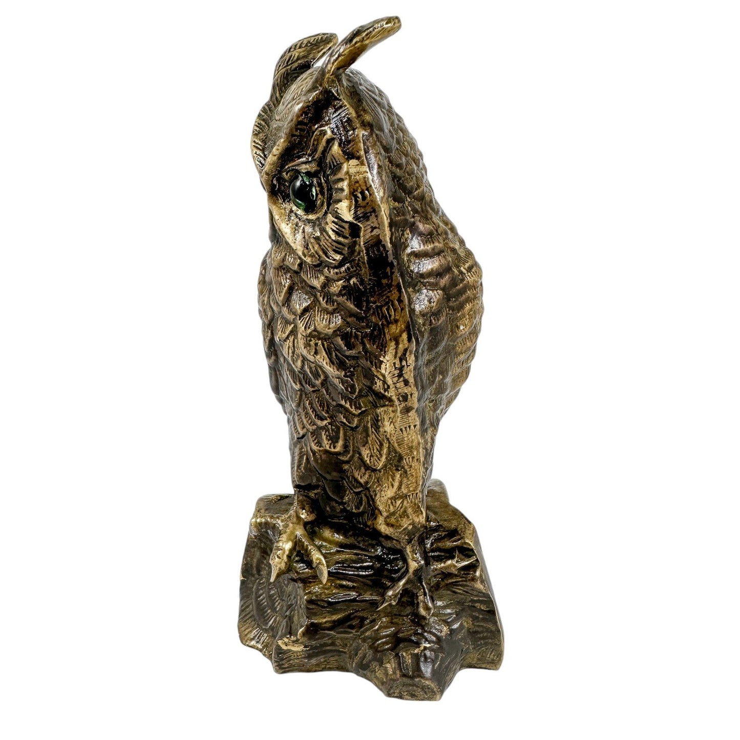 Antique Austrian bronze sculpture / figure of long-eared owl on log